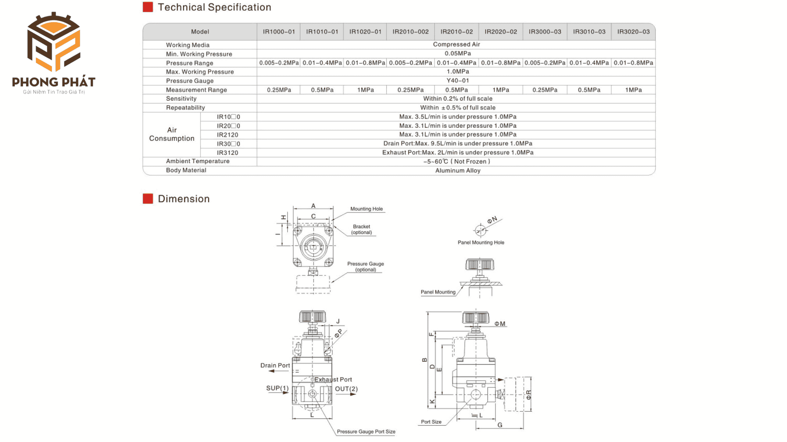 Van điều áp khí nén SMC IR3020 - hình 2
